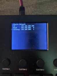 SuperJoy LCD screen showing the static network settings