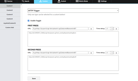 SuperJoy Custom tab configured with an HTTP Trigger toggle